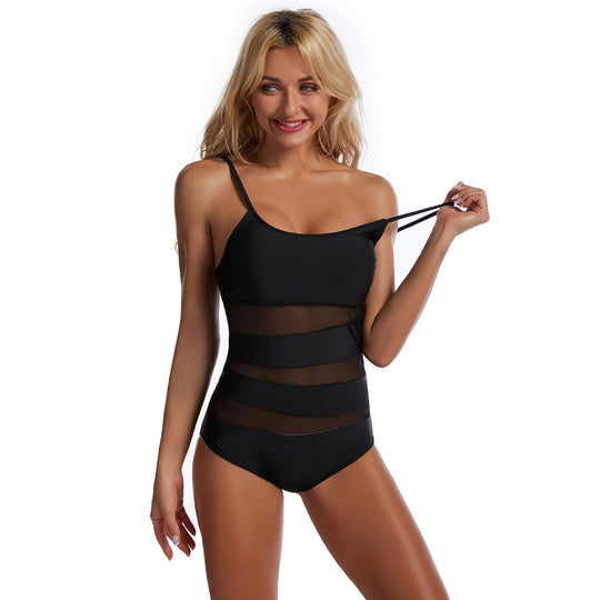 Damen Sportlicher Einteiler Badeanzug mit figurformendem Mesh-Design R&B