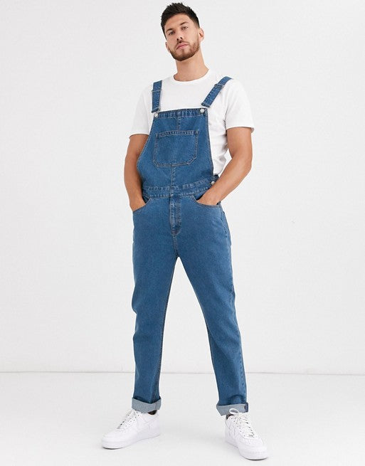 R&B Herren Denim-Latzhose mit Taschen und verstellbaren Trägern