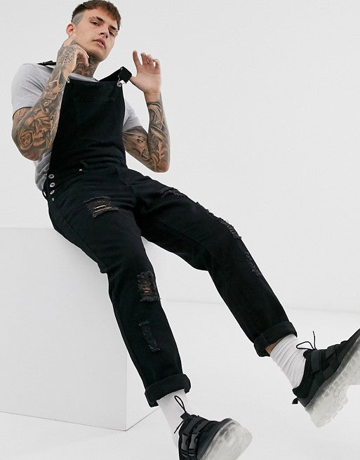 Herren Denim-Latzhose mit lässigen Destroyed-Details R&B