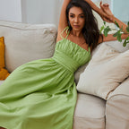Damen Midi-Kleid mit elastischem Taillenbund und verstellbaren Spaghettiträgern R&B