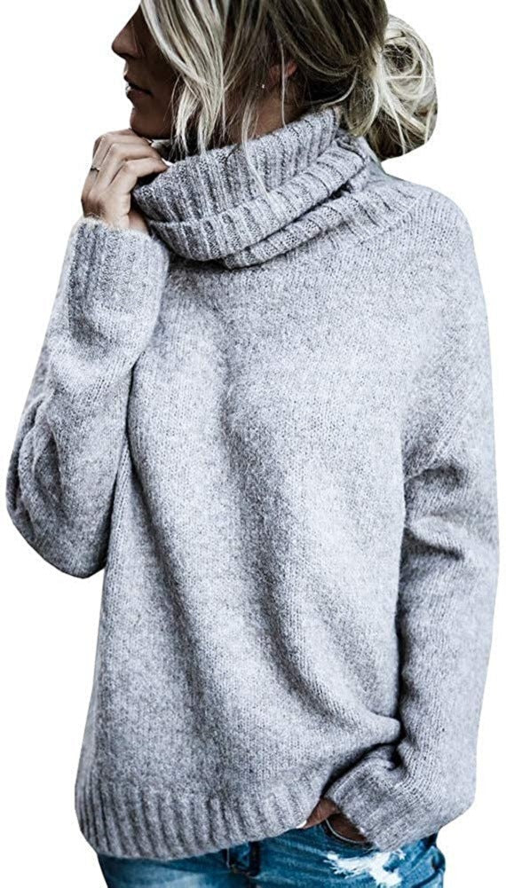 Damen Grobstrickpullover mit hohem Kragen und lässigem Schnitt R&B