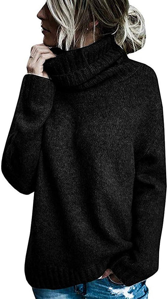 Damen Grobstrickpullover mit hohem Kragen und lässigem Schnitt R&B