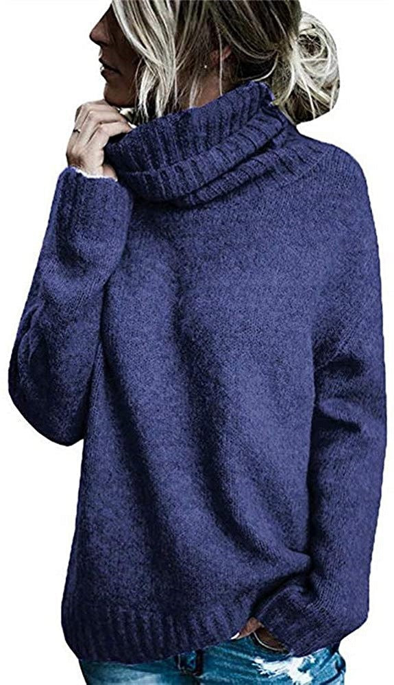 Damen Grobstrickpullover mit hohem Kragen und lässigem Schnitt R&B