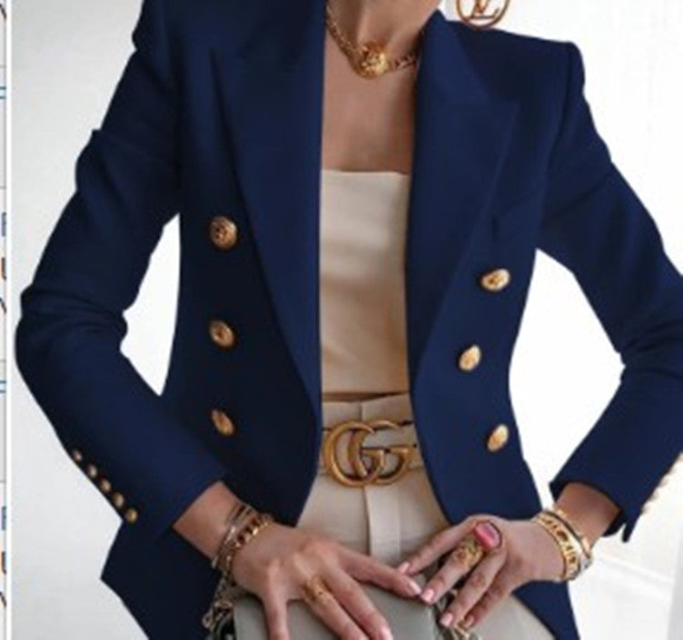 Damen eleganter Double-Breasted Blazer mit goldenen Knöpfen R&B