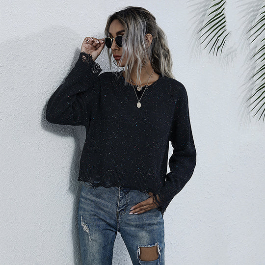 Damen lässiges Sweatshirt mit funkelnden Akzenten und modischem Schnitt R&B