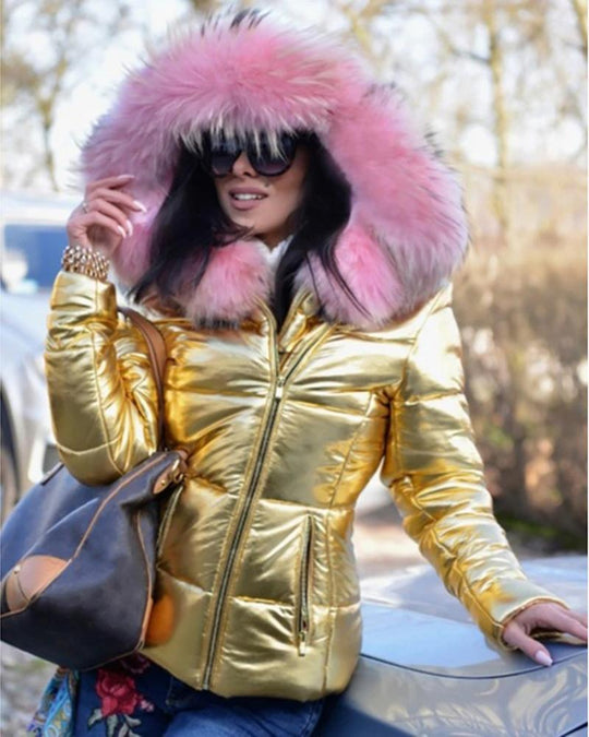 Damen Steppjacke mit luxuriösem Fellkragen und praktischen Taschen R&B