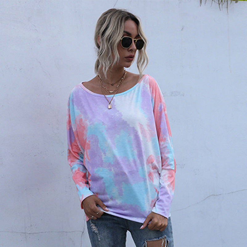 Damen lässiges Oversized Oberteil mit asymmetrischem Ausschnitt und trendigem Farbverlauf R&B