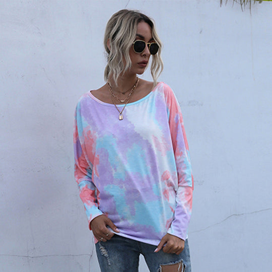 Damen lässiges Oversized Oberteil mit asymmetrischem Ausschnitt und trendigem Farbverlauf R&B