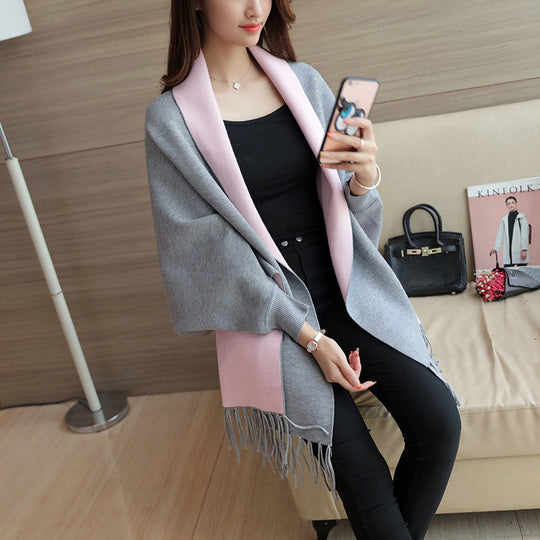 Damen eleganter Schal mit Fransen und kontrastierenden Farbdetails R&B