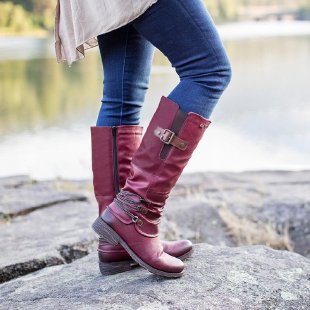 Damen Overknee Stiefel mit modischem Riemendesign und komfortablem Blockabsatz R&B