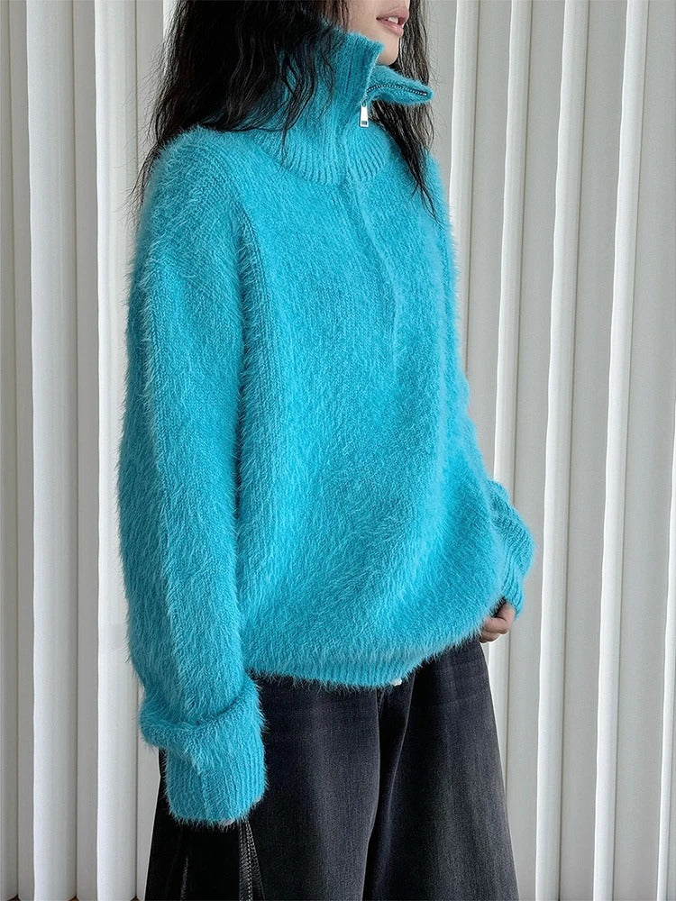 R&B | Flauschiger Pullover mit Reißverschluss