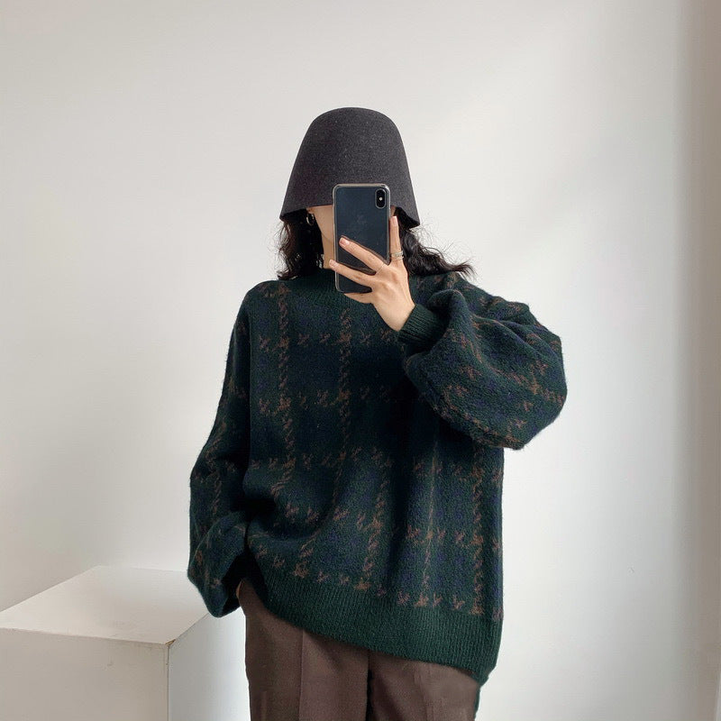 Damen Grob gestrickter Pullover mit modernen Mustern und hohem Kragen R&B