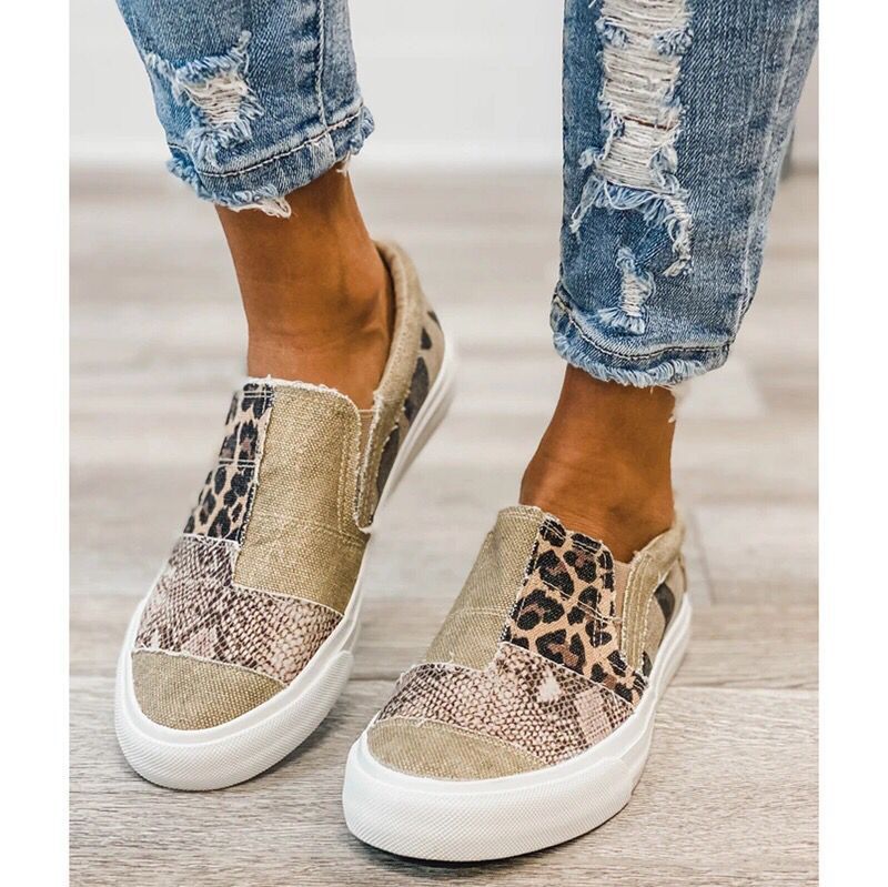 Damen modische Slip-On Sneakers mit unterschiedlichen Tiermustern R&B