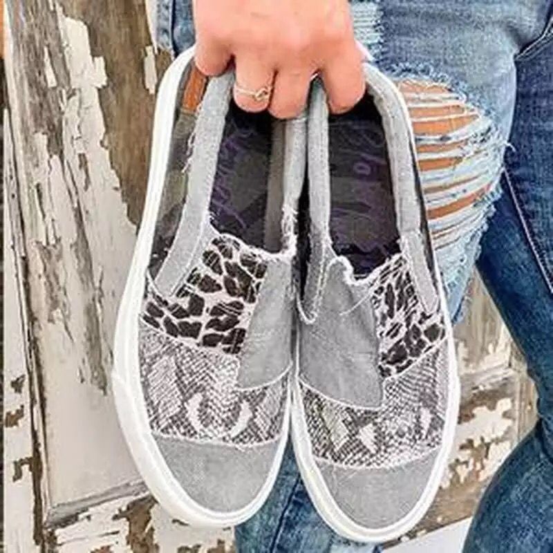 Damen modische Slip-On Sneakers mit unterschiedlichen Tiermustern R&B