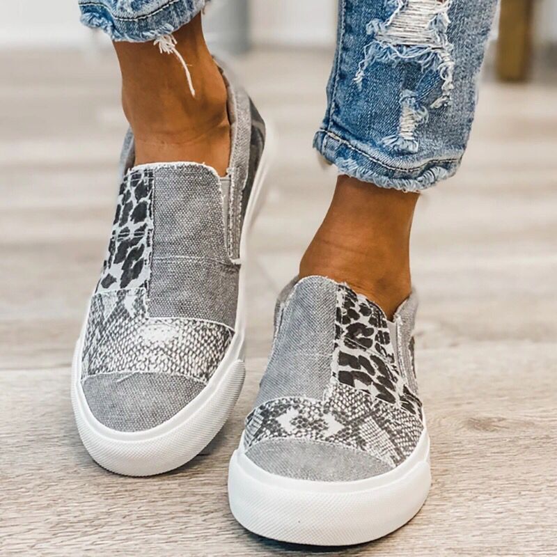 Damen modische Slip-On Sneakers mit unterschiedlichen Tiermustern R&B