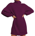 Damen Grobstrick Pulloverkleid mit hohem Kragen und überschnittenen Schultern