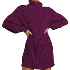 Damen Grobstrick Pulloverkleid mit hohem Kragen und überschnittenen Schultern