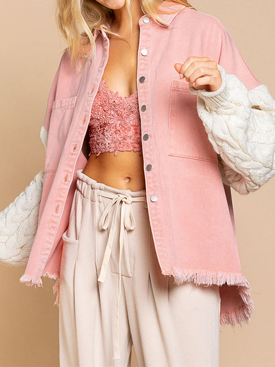 R&B | Kabelstrick Raw Hem Denim Jacke