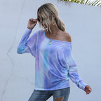 Damen lässiges Oversized Oberteil mit asymmetrischem Ausschnitt und trendigem Farbverlauf