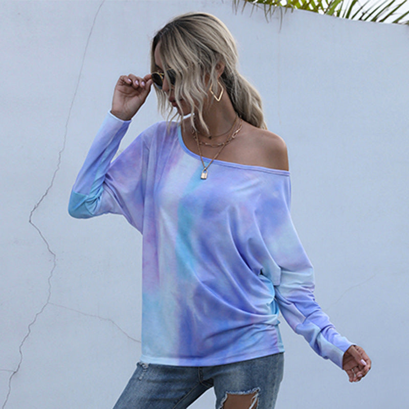 Damen lässiges Oversized Oberteil mit asymmetrischem Ausschnitt und trendigem Farbverlauf