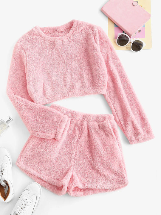 Damen Kuschelige Plüsch-Pyjama-Set R&B