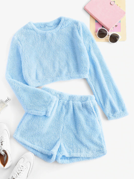 Damen Kuschelige Plüsch-Pyjama-Set R&B