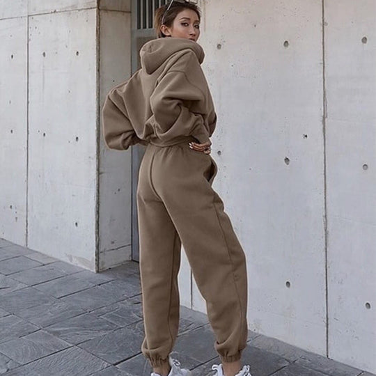 Damen bequeme Loungewear-Kombination mit Kapuze und elastischem Bund R&B