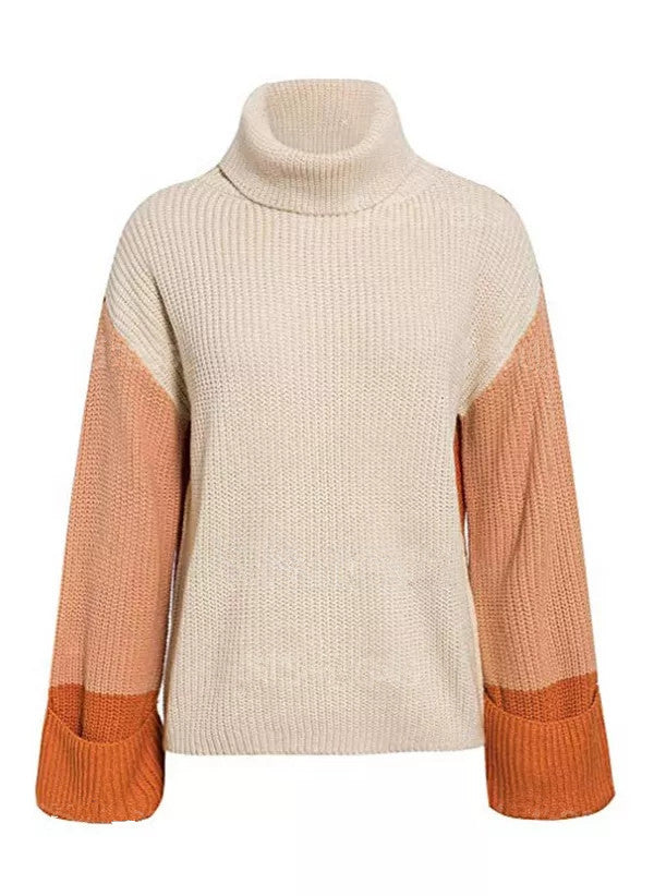Damen modischer Rollkragenpullover mit strukturierten Ärmeln R&B