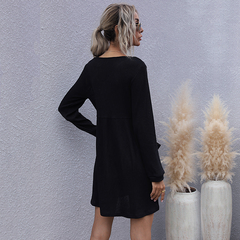 Damen Strickkleid mit durchgehendem Knopfverschluss und praktischen Taschen R&B