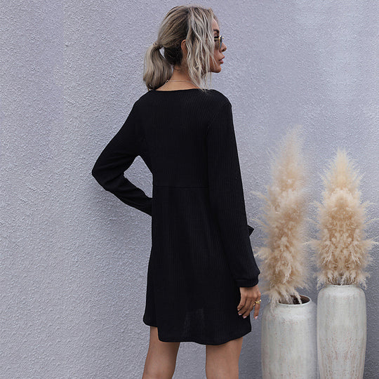 Damen Strickkleid mit durchgehendem Knopfverschluss und praktischen Taschen R&B