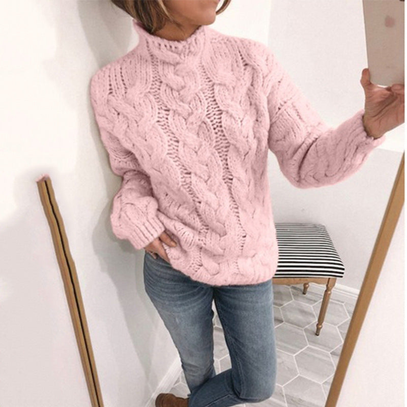 Damen Grobstrickpullover mit Kunststrickmuster und hohem Kragen R&B