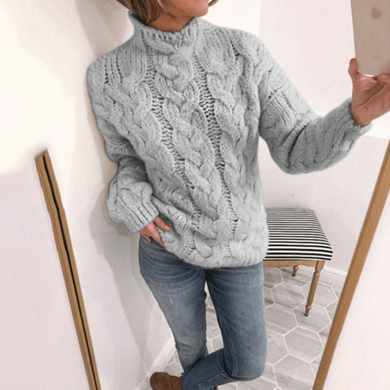 Damen Grobstrickpullover mit Kunststrickmuster und hohem Kragen R&B