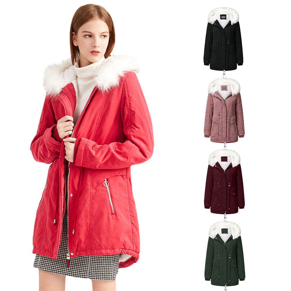 Damen modischer Winterparka mit abnehmbarem Kunstfellkragen und verstellbarem Taillenzug R&B