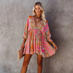 Trendige kurze Bohemian Blumenkleid für Damen