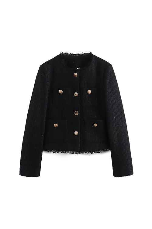 R&B | Rosiedress Button Up Frayed Hem Kurze Tweedjacke