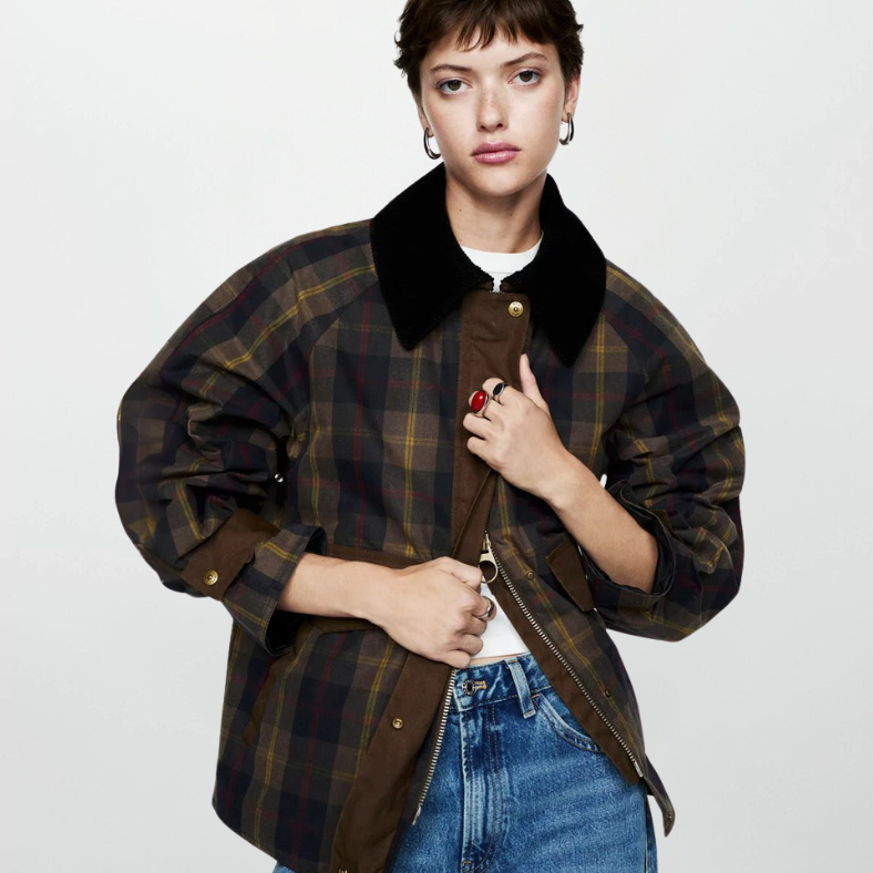 R&B | Trendy Damen Karomuster Zip-Up Jacke