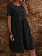 R&B | Lose Tasche einfarbig Rundhalsausschnitt Kleid