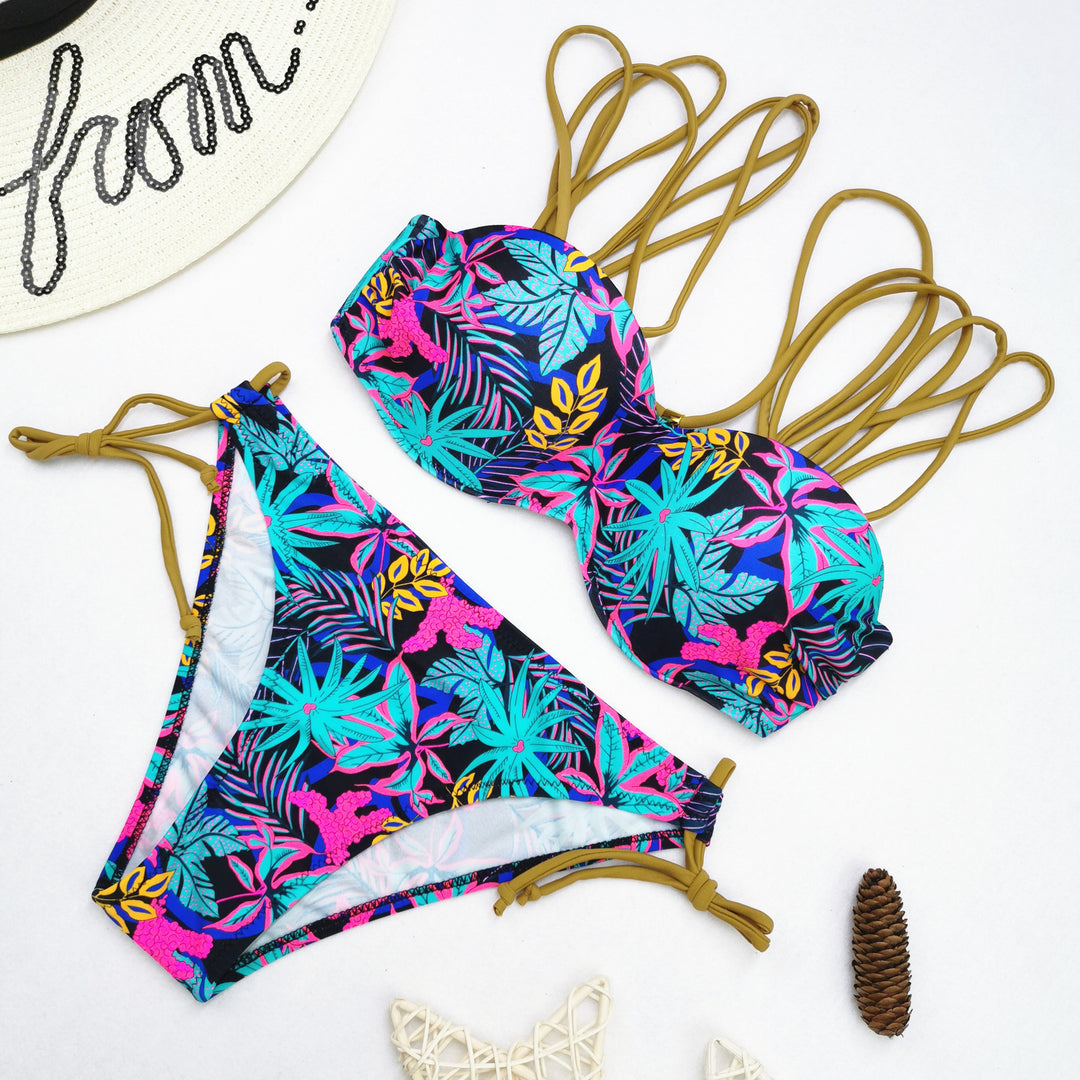 Damen Bikini-Set mit raffiniertem Schnür-Design und lebhaften Mustern R&B