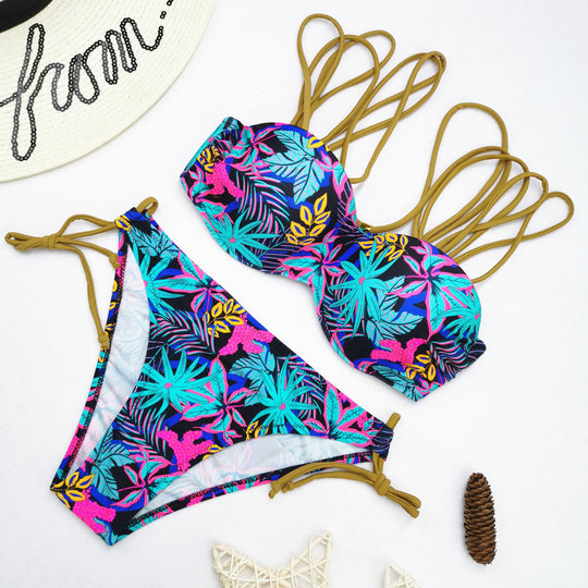 Damen Bikini-Set mit raffiniertem Schnür-Design und lebhaften Mustern R&B