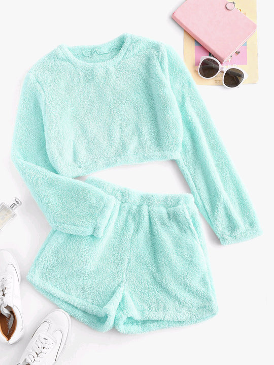 Damen Kuschelige Plüsch-Pyjama-Set R&B