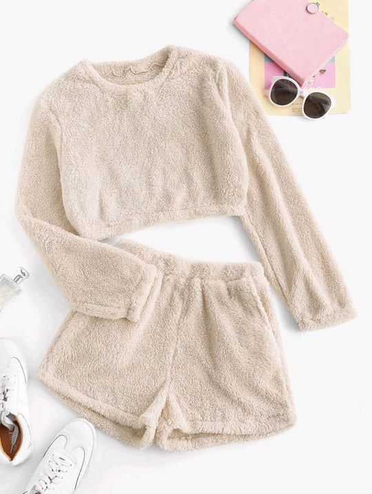 Damen Kuschelige Plüsch-Pyjama-Set R&B
