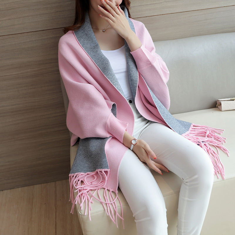 Damen eleganter Schal mit Fransen und kontrastierenden Farbdetails R&B