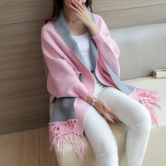 Damen eleganter Schal mit Fransen und kontrastierenden Farbdetails R&B