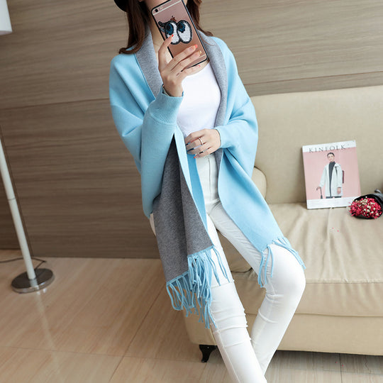 Damen eleganter Schal mit Fransen und kontrastierenden Farbdetails R&B