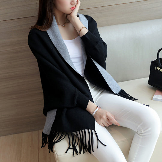 Damen eleganter Schal mit Fransen und kontrastierenden Farbdetails R&B