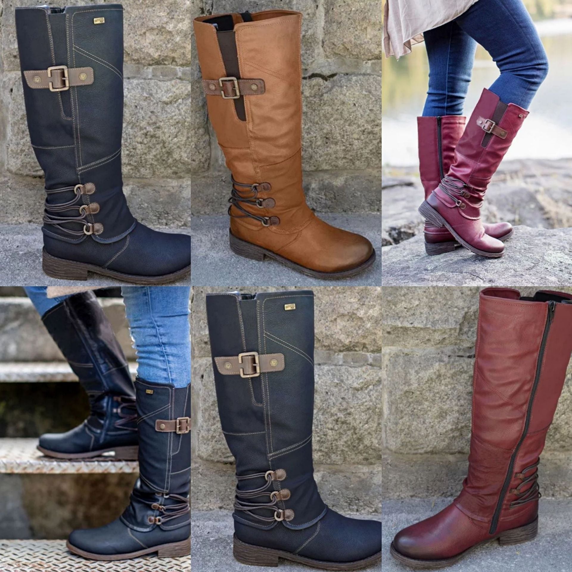 Damen Overknee Stiefel mit modischem Riemendesign und komfortablem Blockabsatz R&B