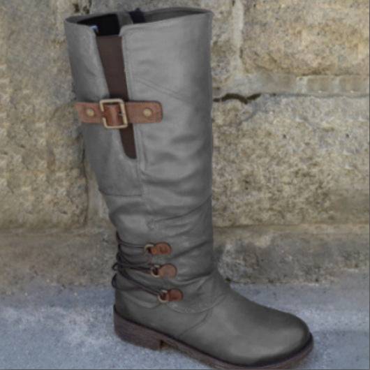 Damen Overknee Stiefel mit modischem Riemendesign und komfortablem Blockabsatz R&B