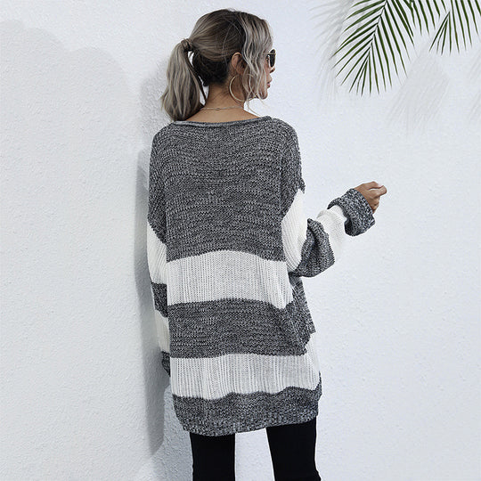 Damen lässiger Strickpullover mit modischem Streifenmuster und komfortablem Schnitt R&B
