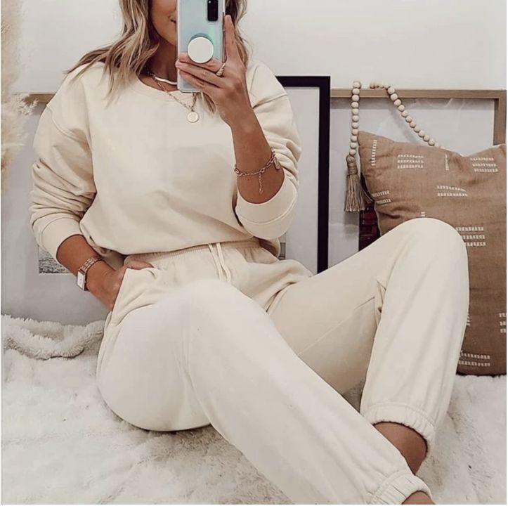 Damen lässiges Sportanzug-Set aus weichem Fleece R&B