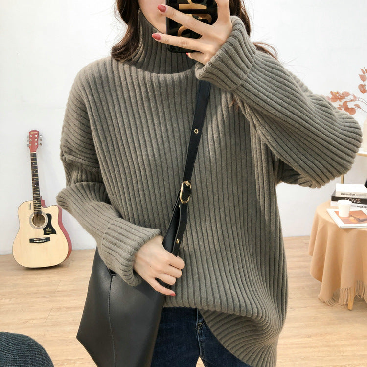 Damen Grobstrickpullover mit hohem Kragen und feiner Rippstruktur R&B